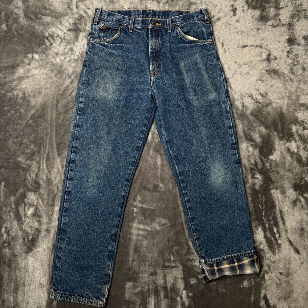 Vintage Y2K Dickies Flannel Lined Denim Washed Jeans Men Size 34x32 Relaxed Fit